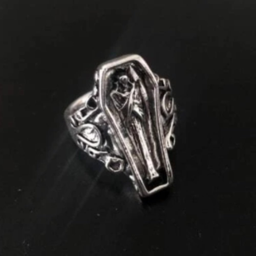 Vampire Coffin Silver Ring - Adjustable - Picture 1 of 16